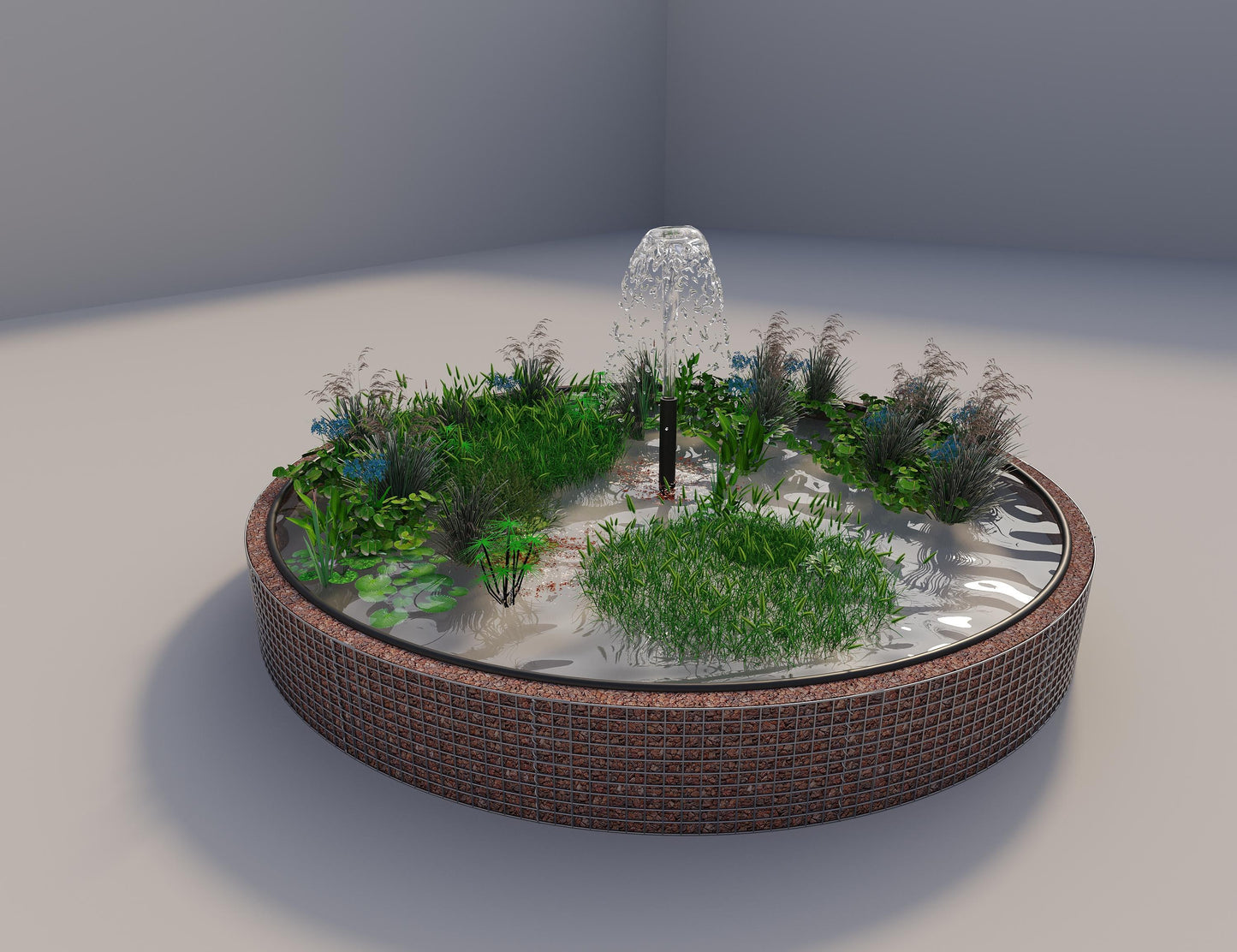 Gabion-hævedam rund, ydre diameter 412 cm, højde 50 cm, maskestørrelse 5 x 5 cm, vægtykkelse 15 cm