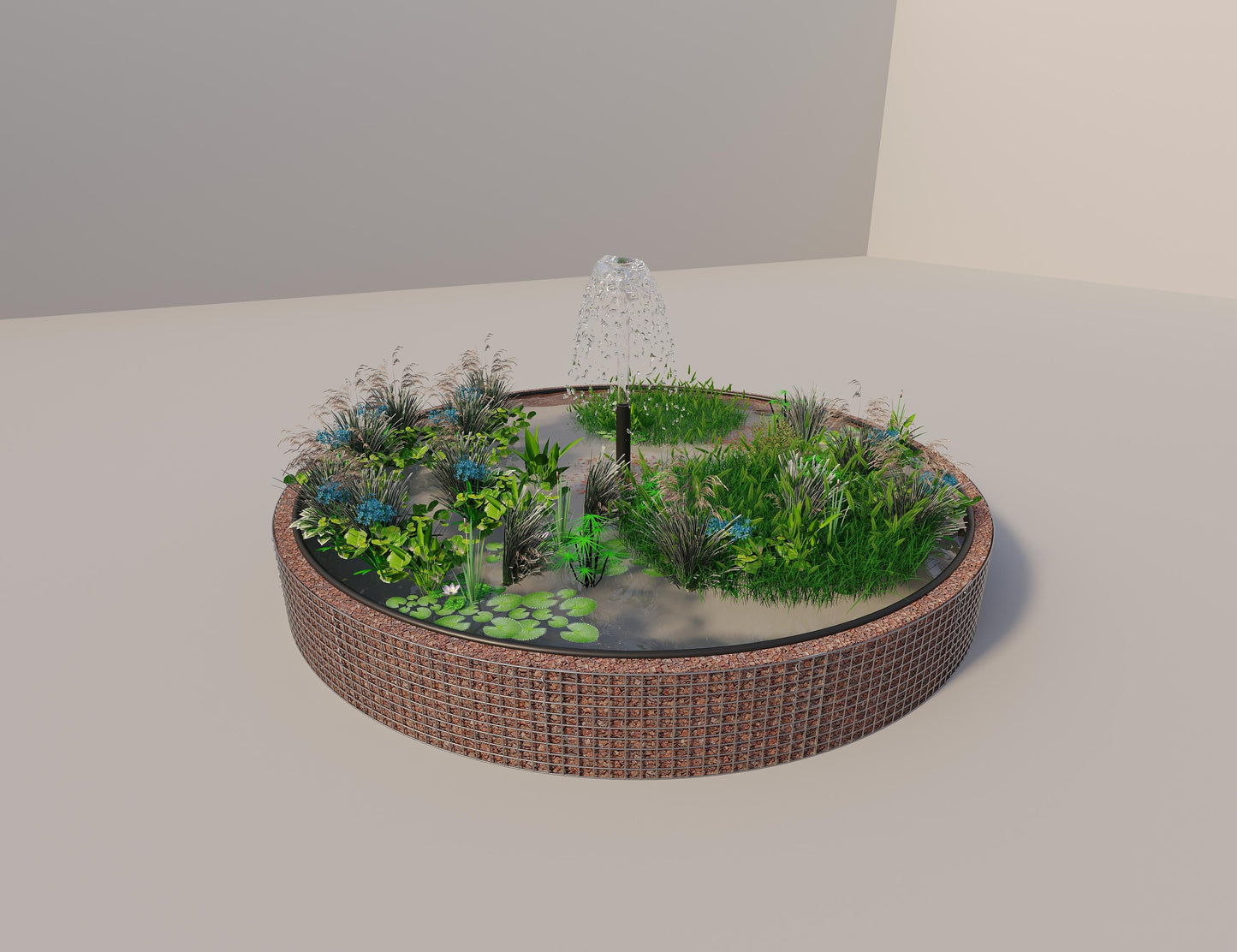 Gabion-hævedam rund, ydre diameter 412 cm, højde 50 cm, maskestørrelse 5 x 5 cm, vægtykkelse 15 cm