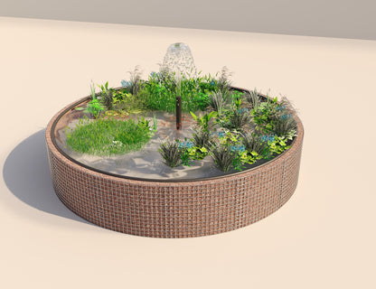 Gabião de lago elevado redondo, diâmetro exterior 412 cm, altura 80 cm, dimensão da malha 5 x 5 cm, espessura da parede 15 cm