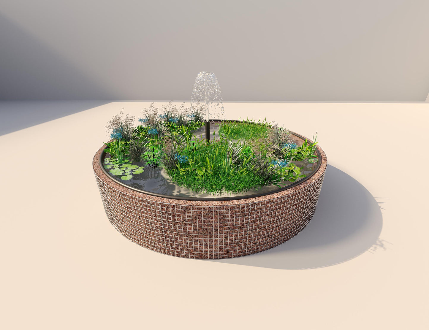 Gabião de lago elevado redondo, diâmetro exterior 412 cm, altura 80 cm, dimensão da malha 5 x 5 cm, espessura da parede 15 cm