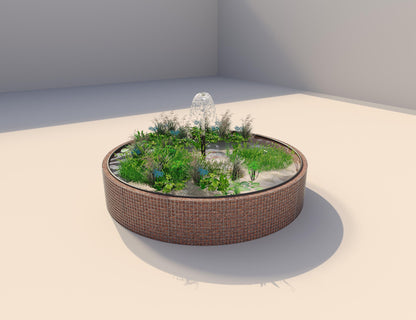 Gabião de lago elevado redondo, diâmetro exterior 412 cm, altura 80 cm, dimensão da malha 5 x 5 cm, espessura da parede 15 cm