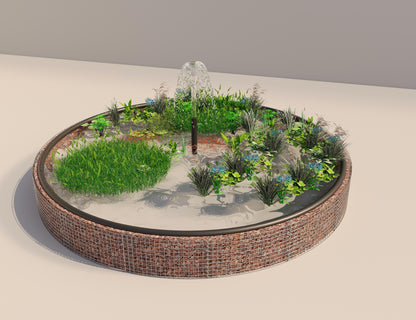 Laghetto rialzato in gabbioni, rotondo, diametro esterno 472 cm, altezza 50 cm, maglia 5 x 5 cm, spessore parete 15 cm