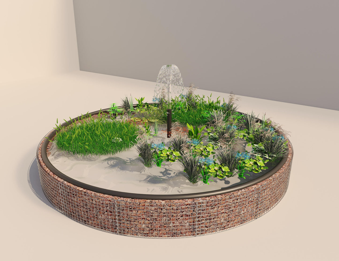 Gabion verhoogde vijver rond, buitendiameter 502 cm, hoogte 50 cm, maaswijdte 5 x 5 cm, wanddikte 15 cm