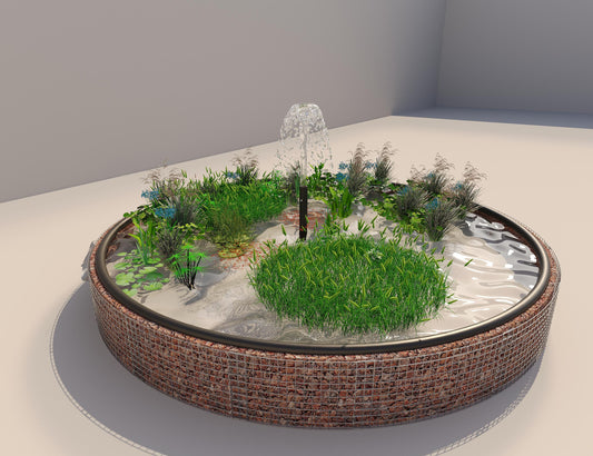 Estanque elevado de gaviones redondo, diámetro exterior 502 cm, altura 50 cm, luz de malla 5 x 5 cm, espesor de pared 15 cm