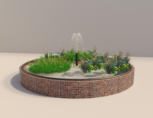 Estanque elevado de gaviones redondo, diámetro exterior 502 cm, altura 50 cm, luz de malla 5 x 5 cm, espesor de pared 15 cm