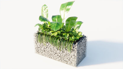 Canteiro quadrado elevado 130 cm x 60 cm x 60 cm (C x A x P), tamanho da malha 5 x 10 cm, espessura da parede 10 cm