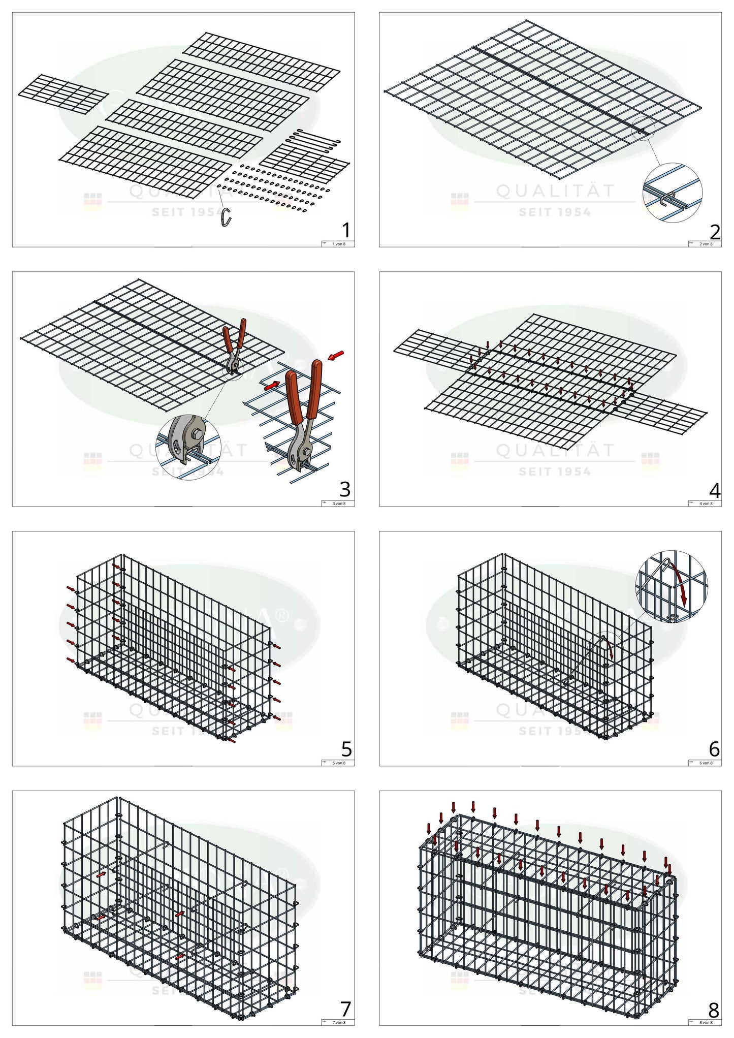Gabion 100 cm x 50 cm x 40 cm (L x H x P), mailles 5 cm x 10 cm, anneau en C