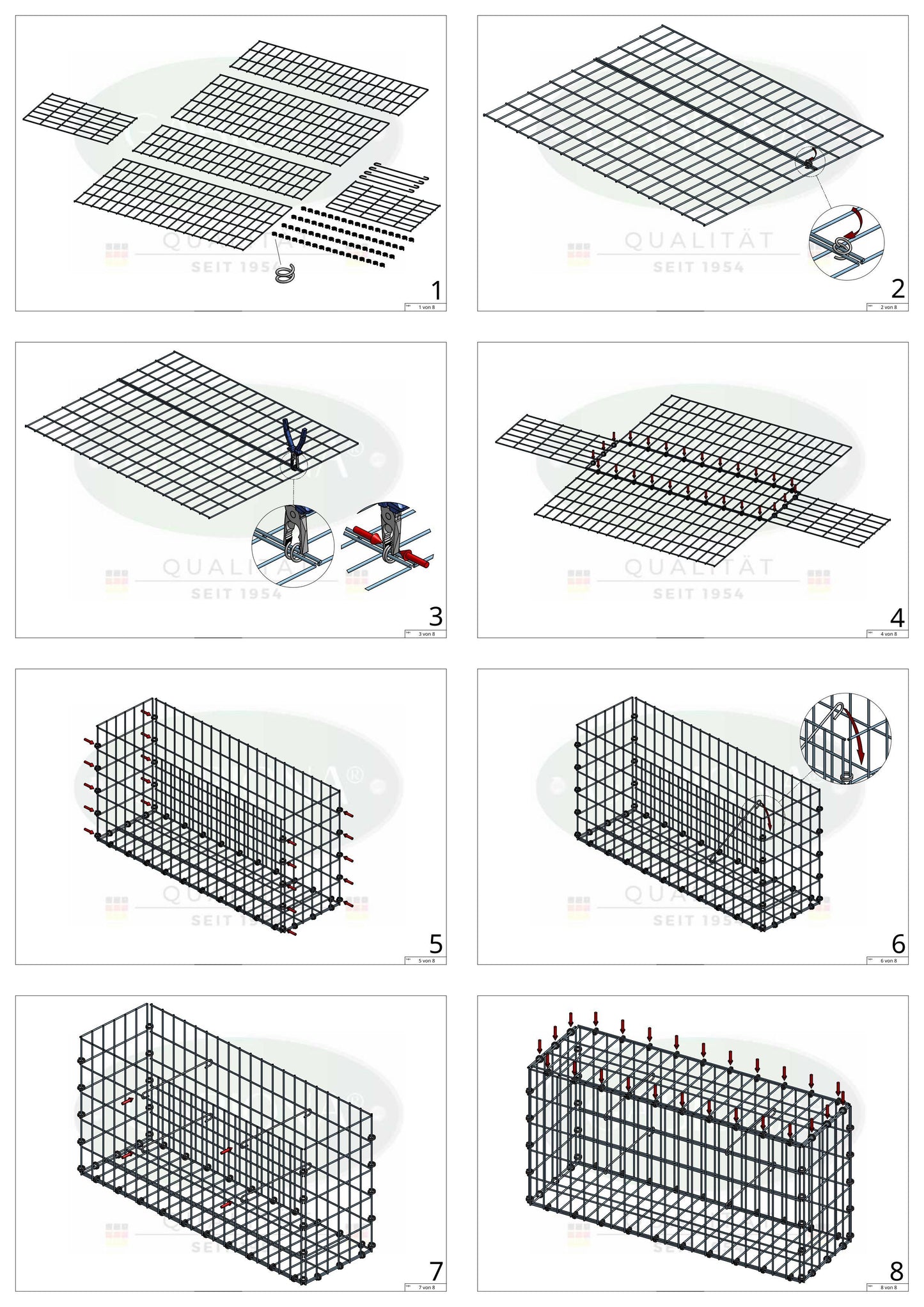 Gabião 100 cm x 70 cm x 30 cm (C x A x P), malhagem 5 x 10 cm, anel espiral