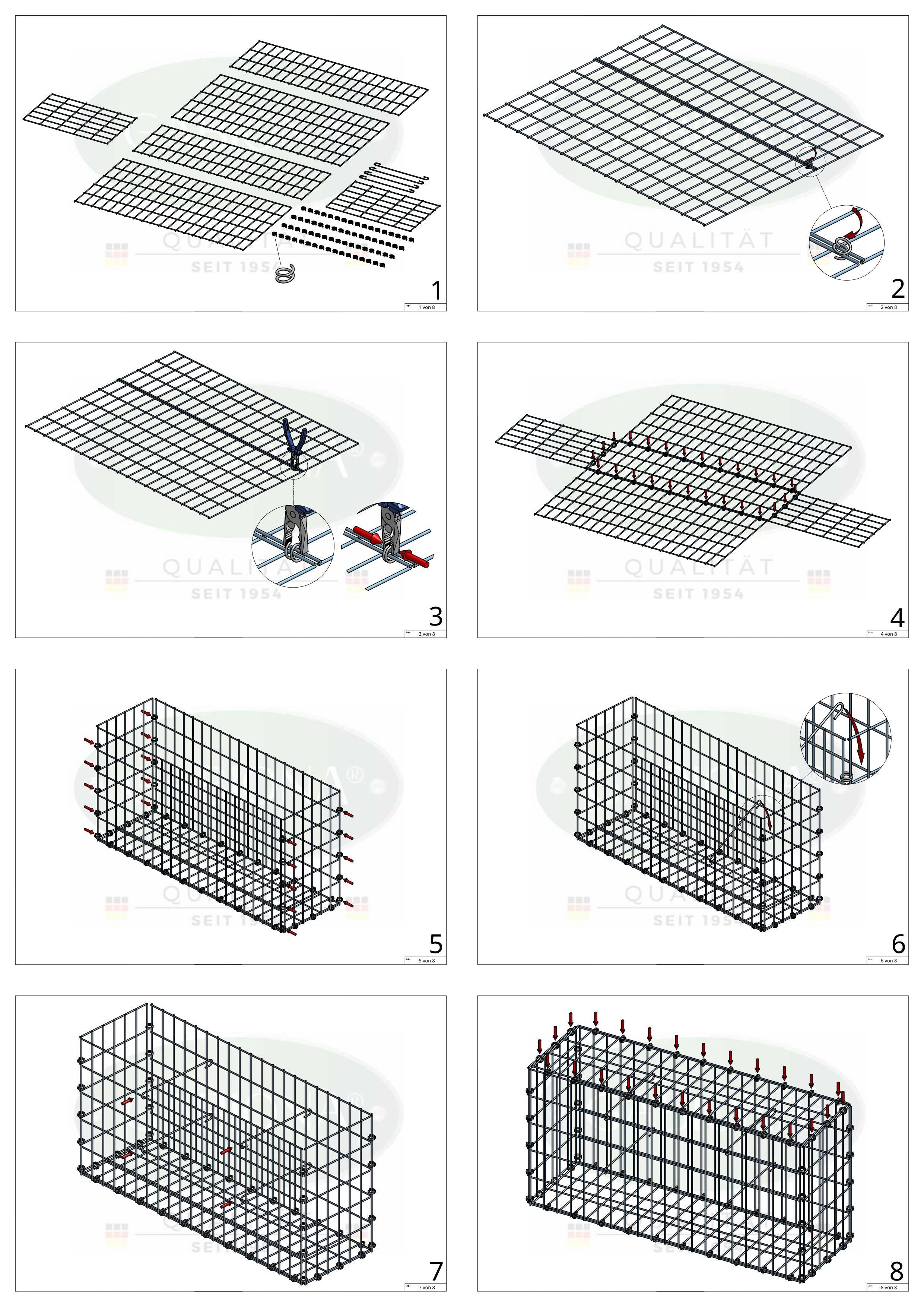 Gabion 100 cm x 20 cm x 50 cm (L x H x D), maskestørrelse 5 x 10 cm, spiralring