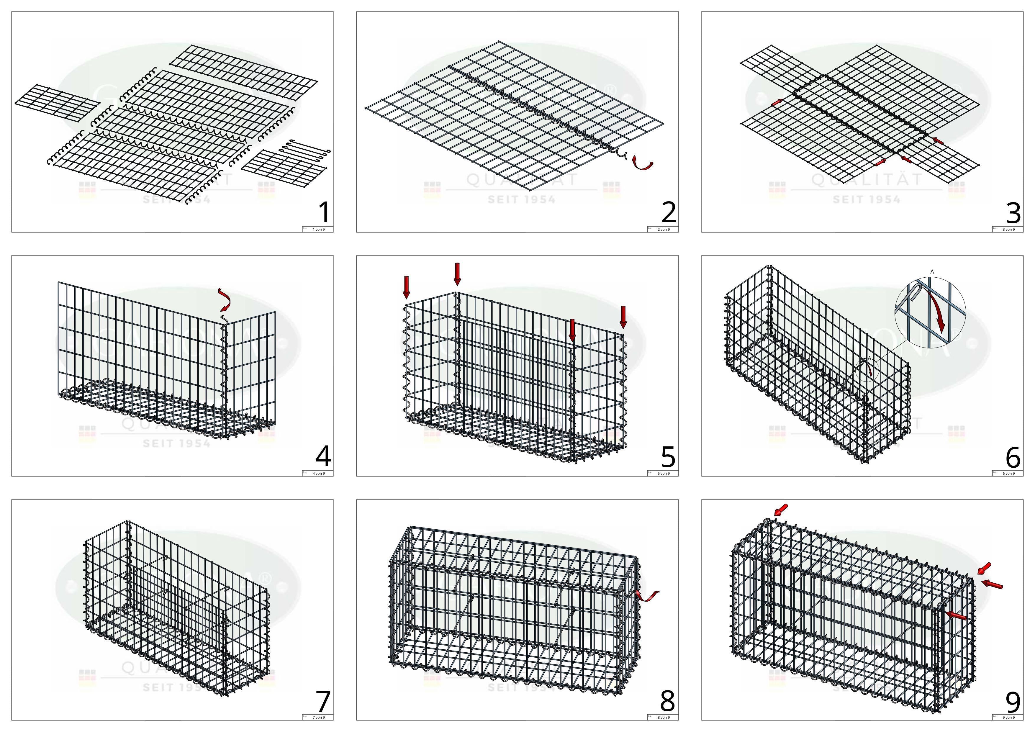 Gabion 100 cm x 20 cm x 30 cm (L x H x D), maskstorlek 5 cm x 10 cm, spiral