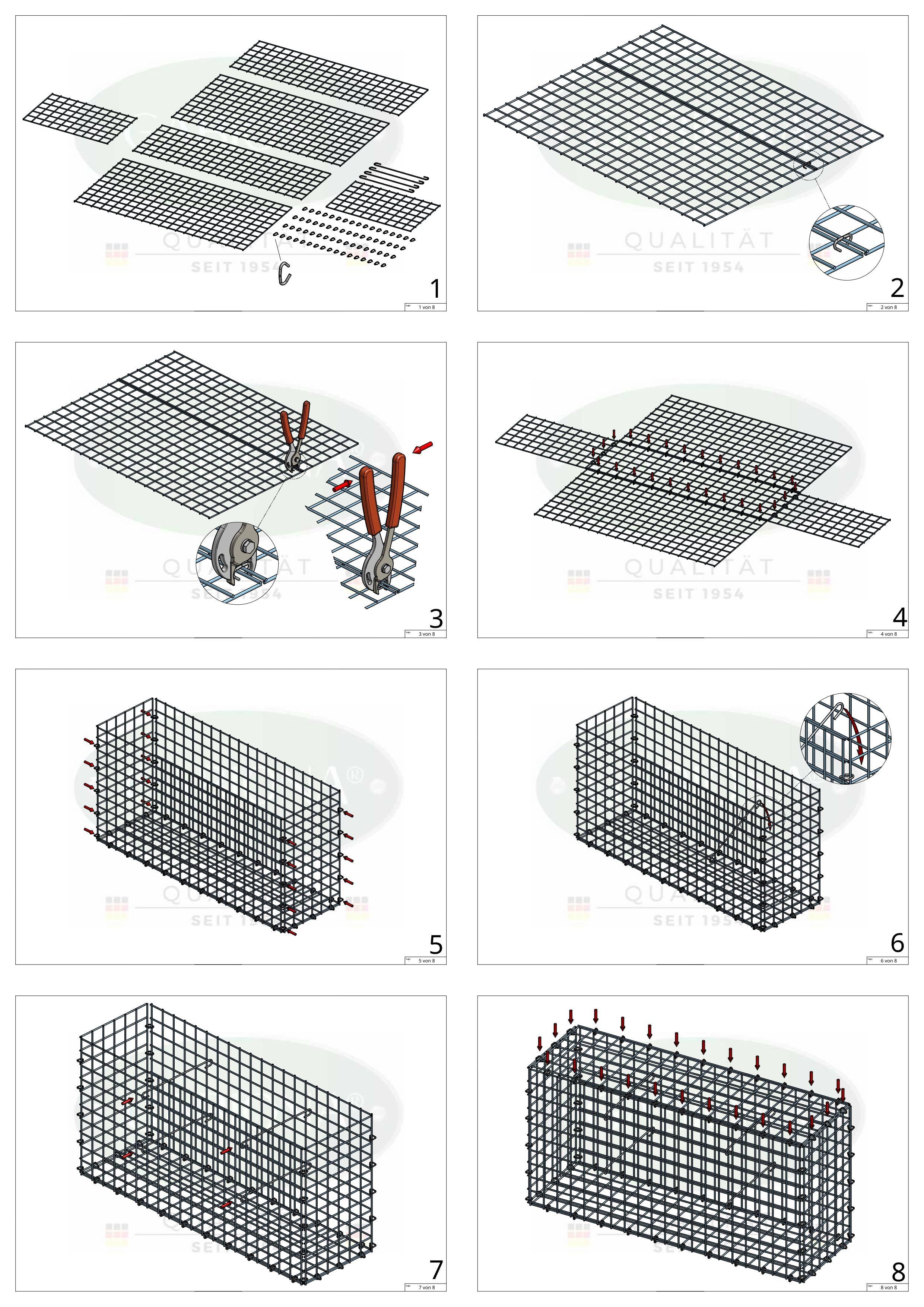 Gabion 100 cm x 20 cm x 50 cm (L x H x D), maskstorlek 5 cm x 5 cm, C-ring