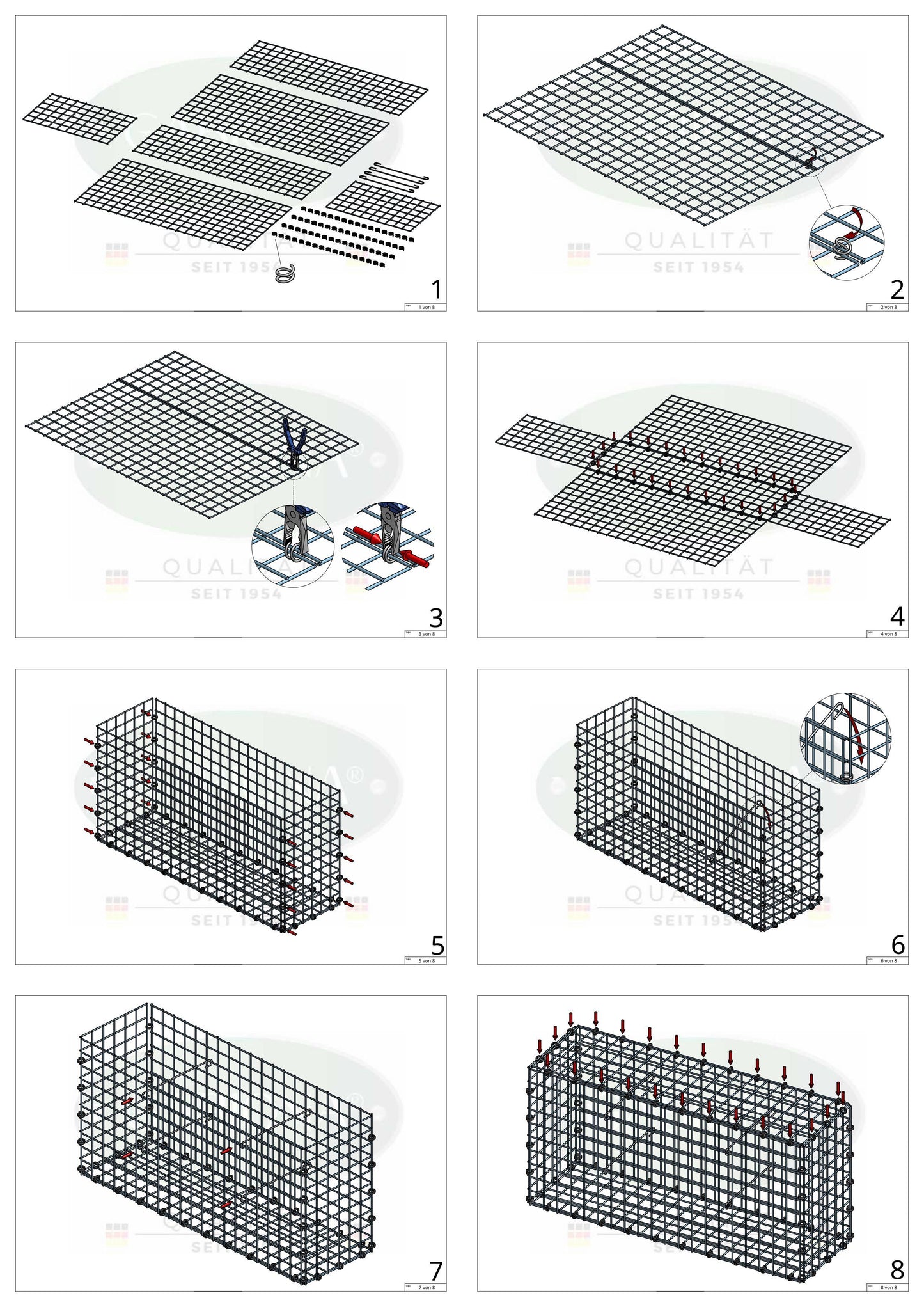 Gabião 100 cm x 60 cm x 50 cm (C x A x P), malhagem 5 x 5 cm, anel espiral