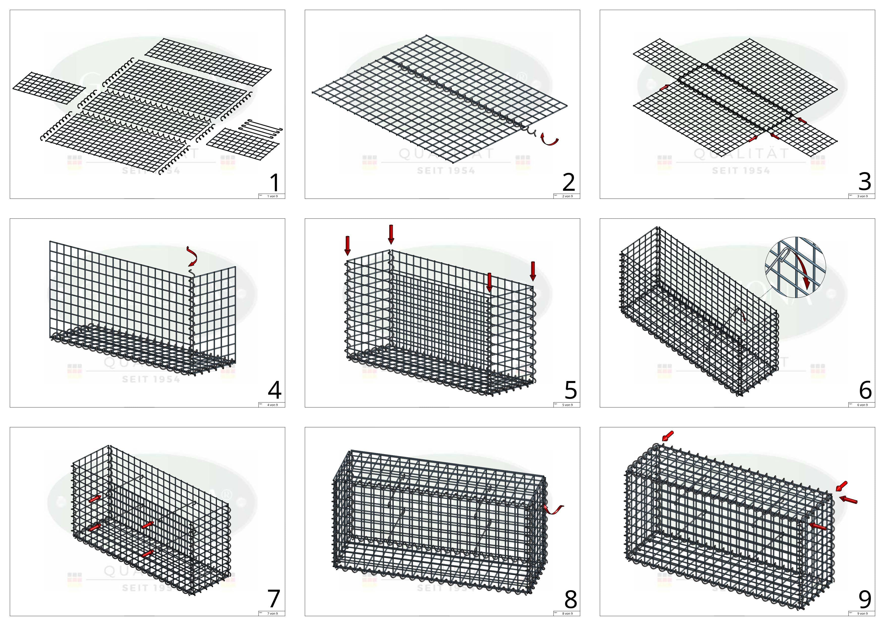 Schanskorf 100 cm x 30 cm x 30 cm (L x H x D), maaswijdte 5 cm x 5 cm, spiraalvormig