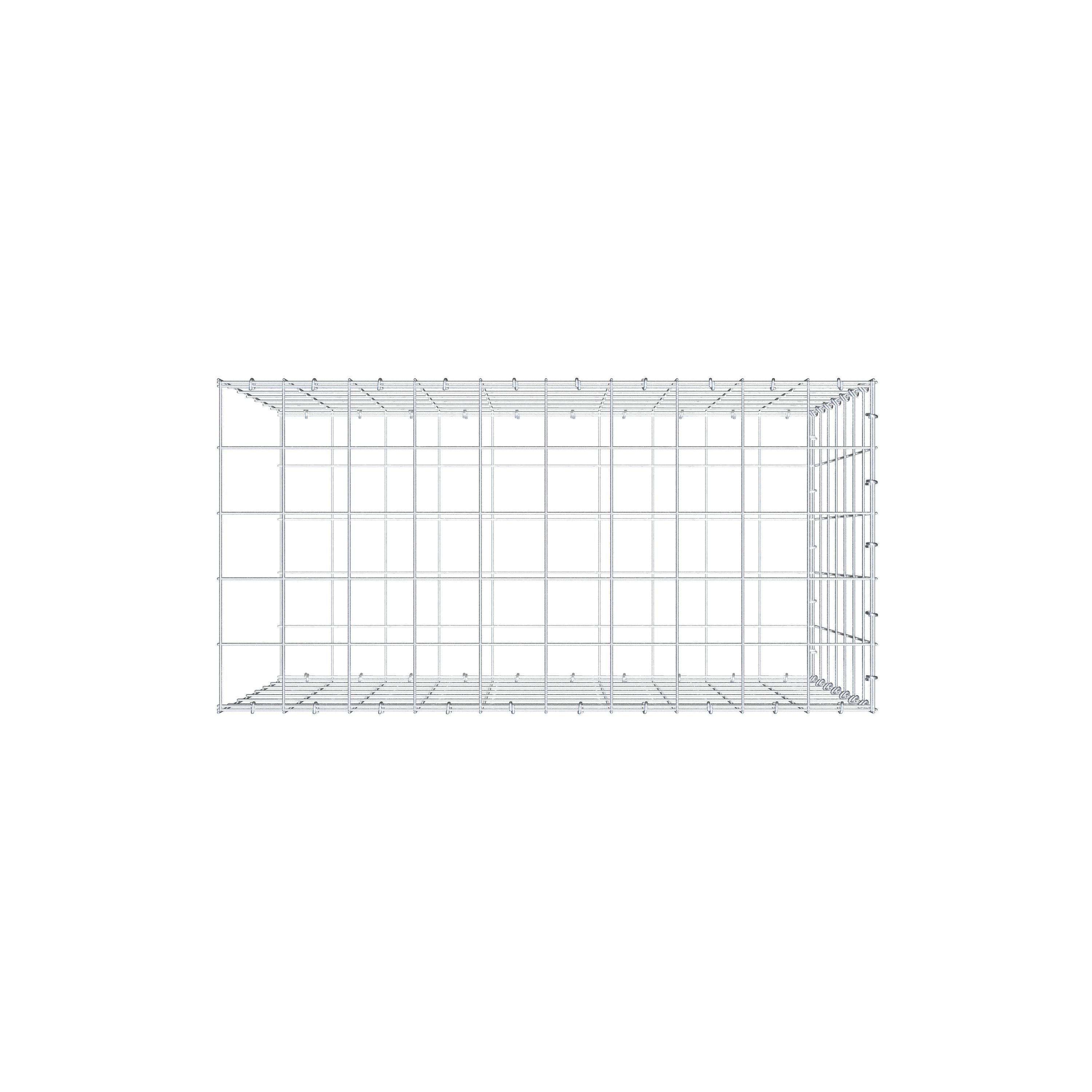 Typ 2 påbyggnadsgabion 100 cm x 70 cm x 50 cm (L x H x D), maskstorlek 10 cm x 10 cm, C-ring