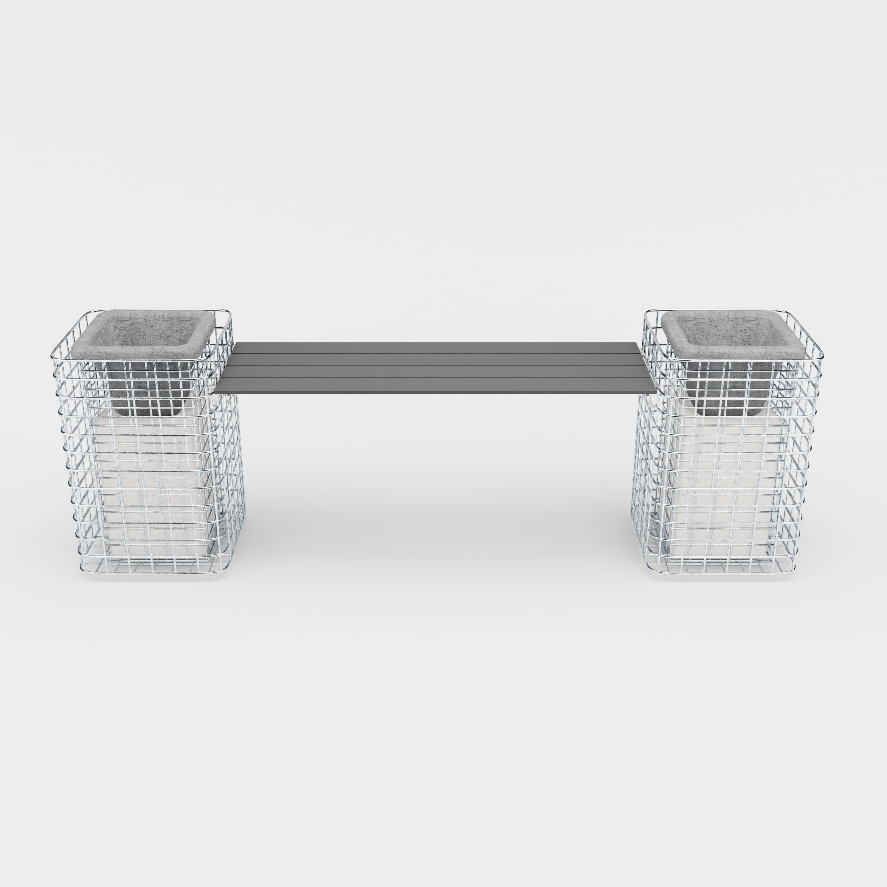 Havebænk med 2 blomstersøjler - 200 x 62 x 42 (L x H x D) MW 5 x 5 cm varmgalvaniseret, med genbrugsdæksel i antracit