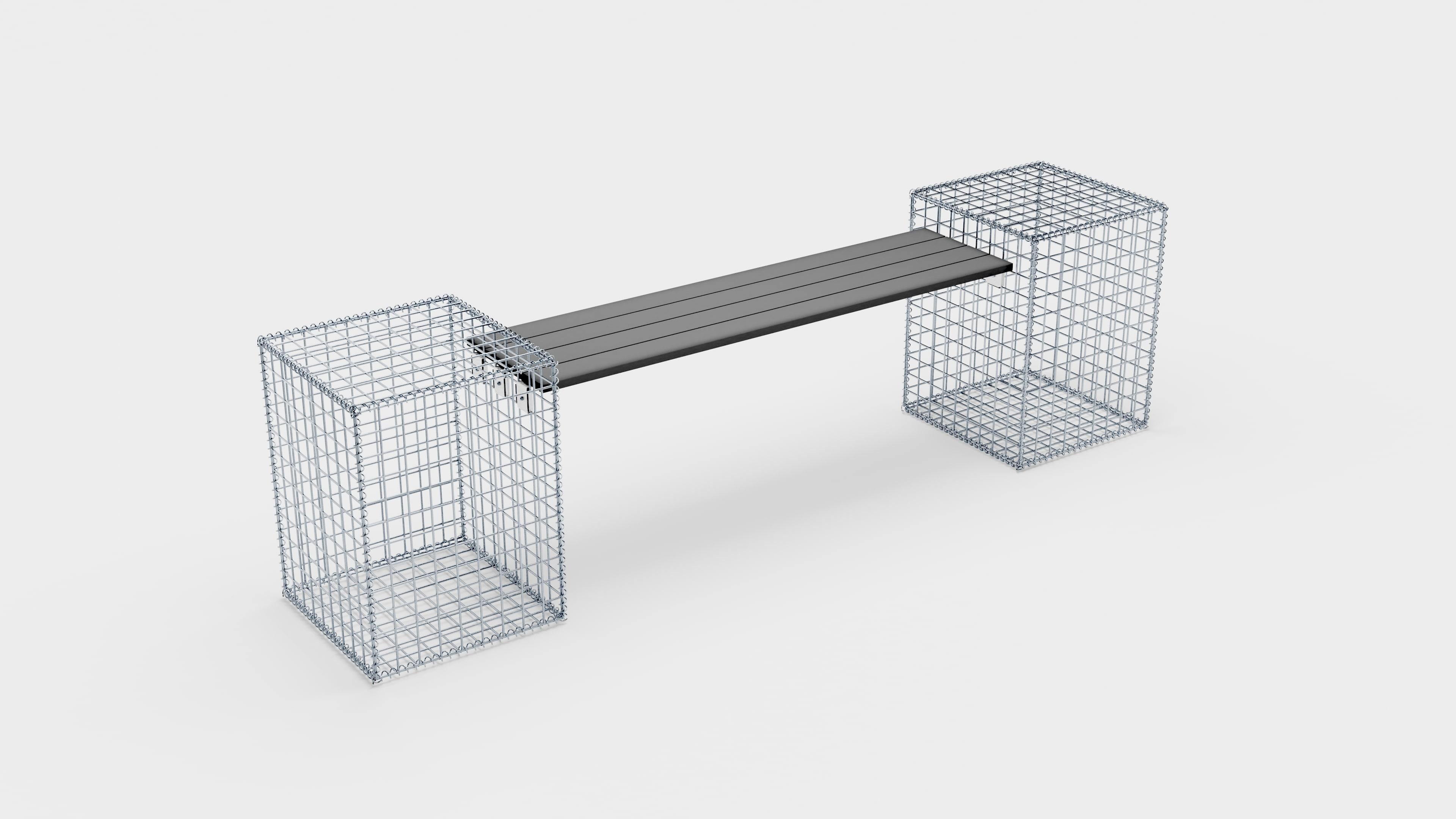 Tuinbank 2 spiraalvormige schanskorven - 205 x 60 x 40 cm (L x H x D) MW 5 x 5 cm, met gerecycled bovenblad in antraciet