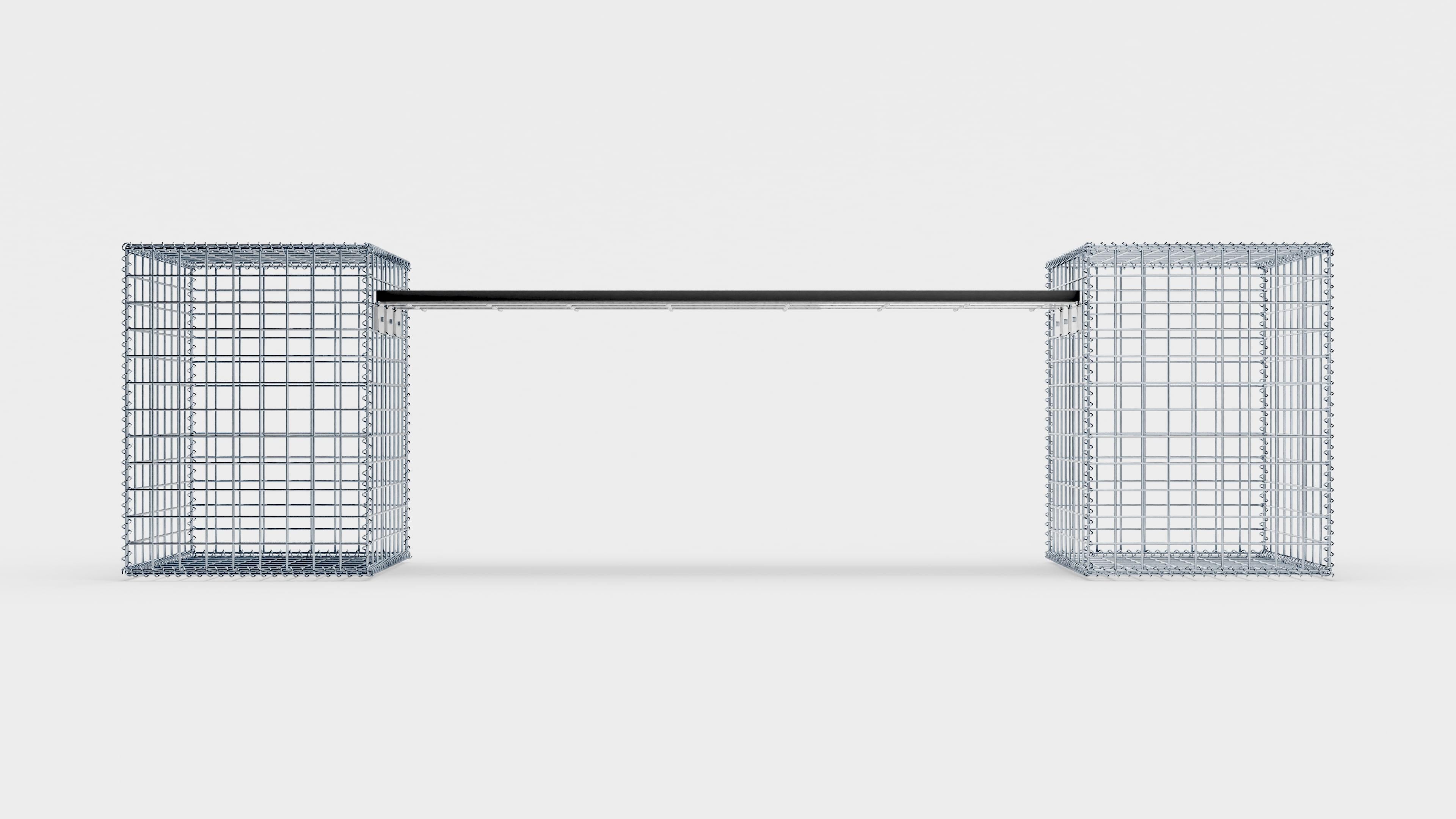 Tuinbank 2 spiraalvormige schanskorven - 205 x 60 x 40 cm (L x H x D) MW 5 x 5 cm, met gerecycled bovenblad in antraciet