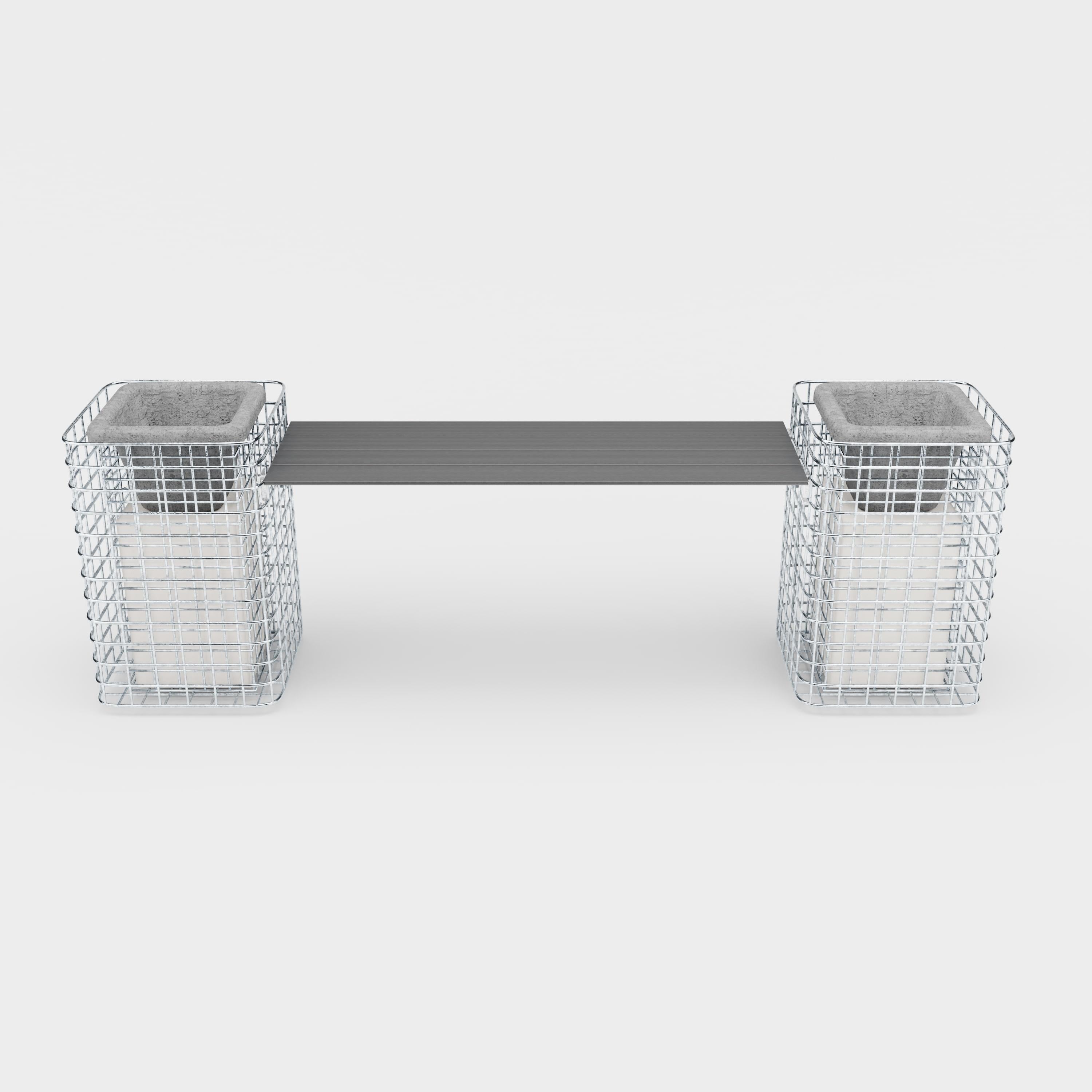 Havebænk med 2 blomstersøjler - 200 x 62 x 42 (L x H x D) MW 5 x 5 cm varmgalvaniseret, med genbrugsdæksel i antracit