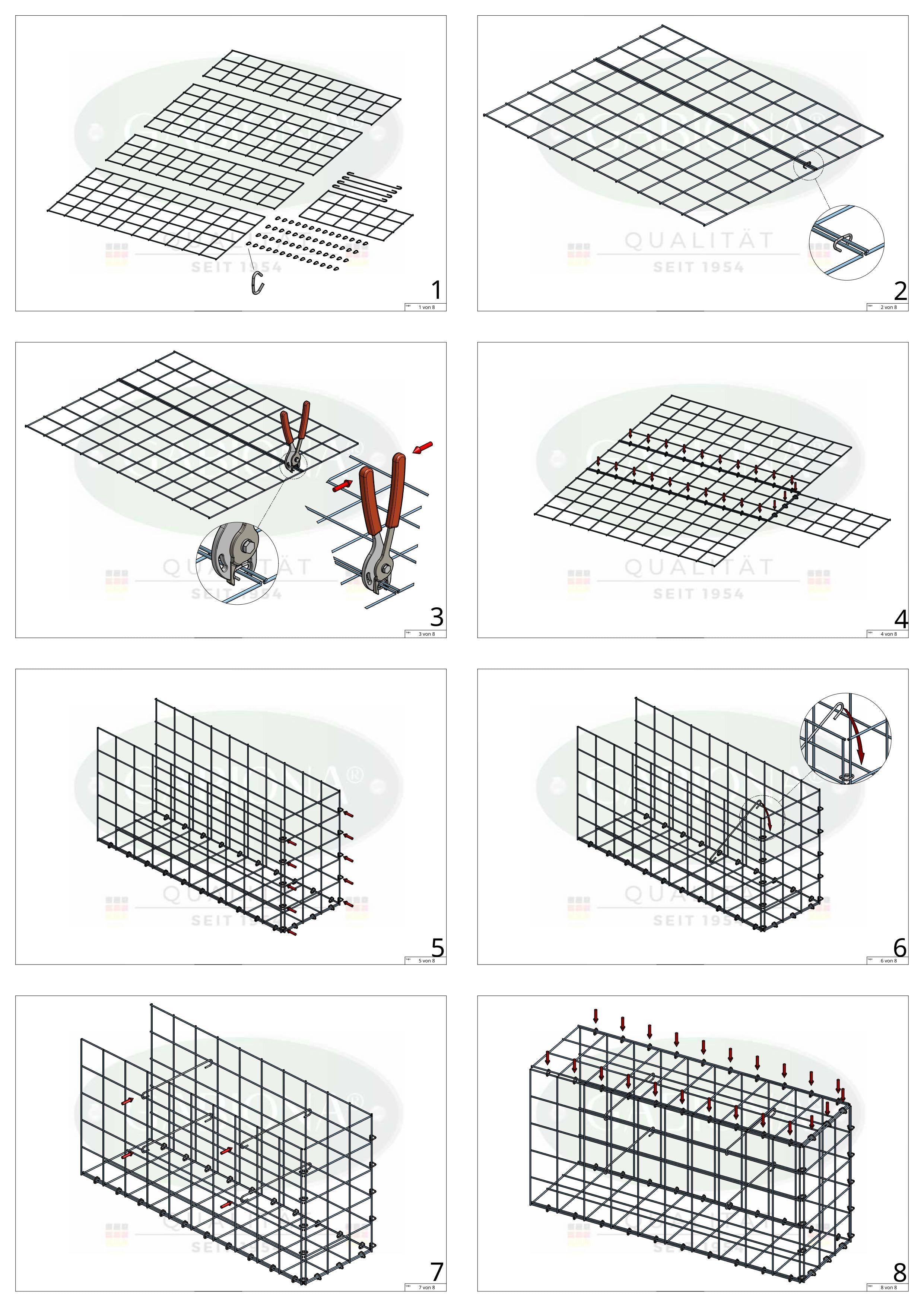 Mounted gabion type 2 100 cm x 20 cm x 40 cm (L x H x D), mesh size 10 cm x 10 cm, C-ring