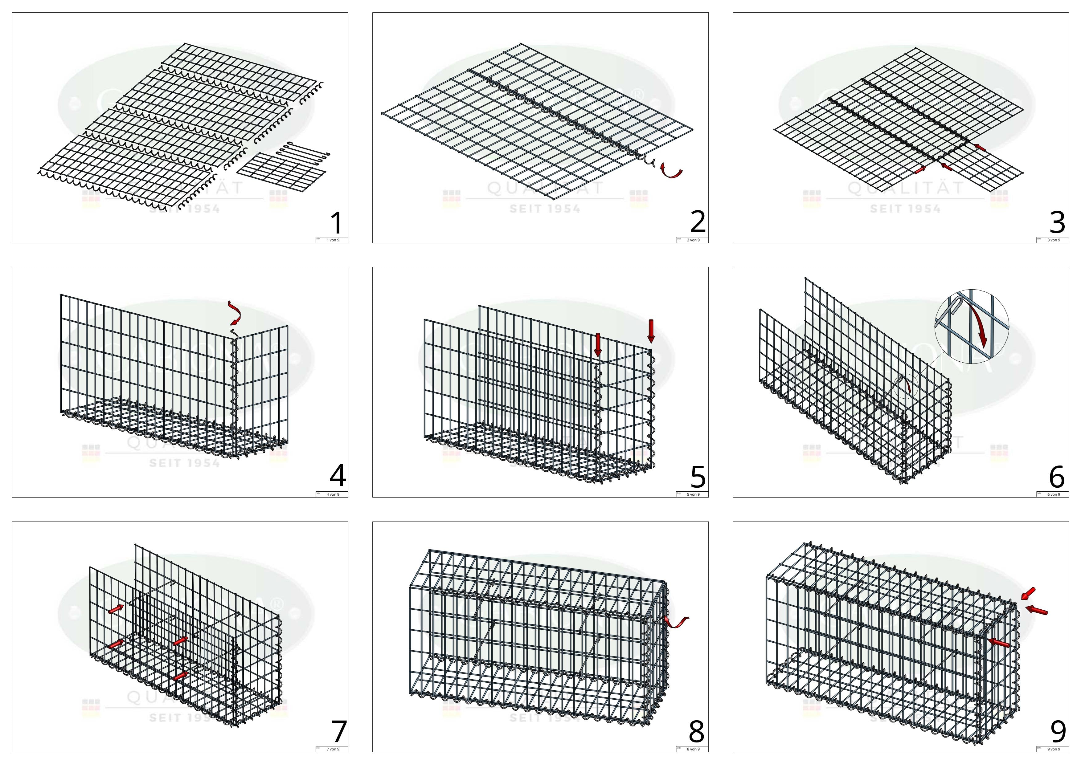 Grown-on gabion type 2 100 cm x 30 cm x 30 cm (L x H x D), mesh size 5 cm x 10 cm, spiral