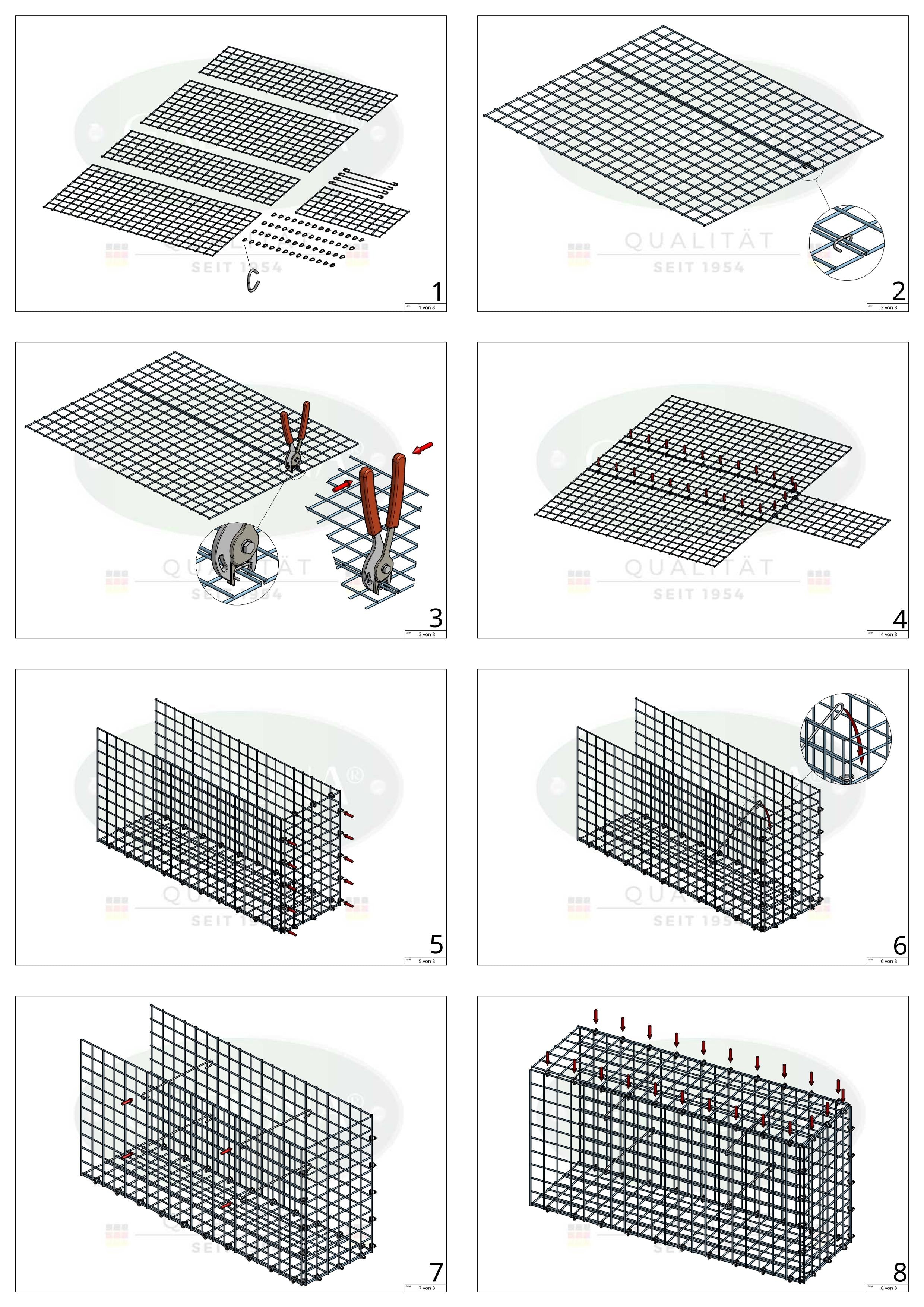 Monteret gabion type 2 100 cm x 90 cm x 20 cm (L x H x D), maskestørrelse 5 cm x 5 cm, C-ring