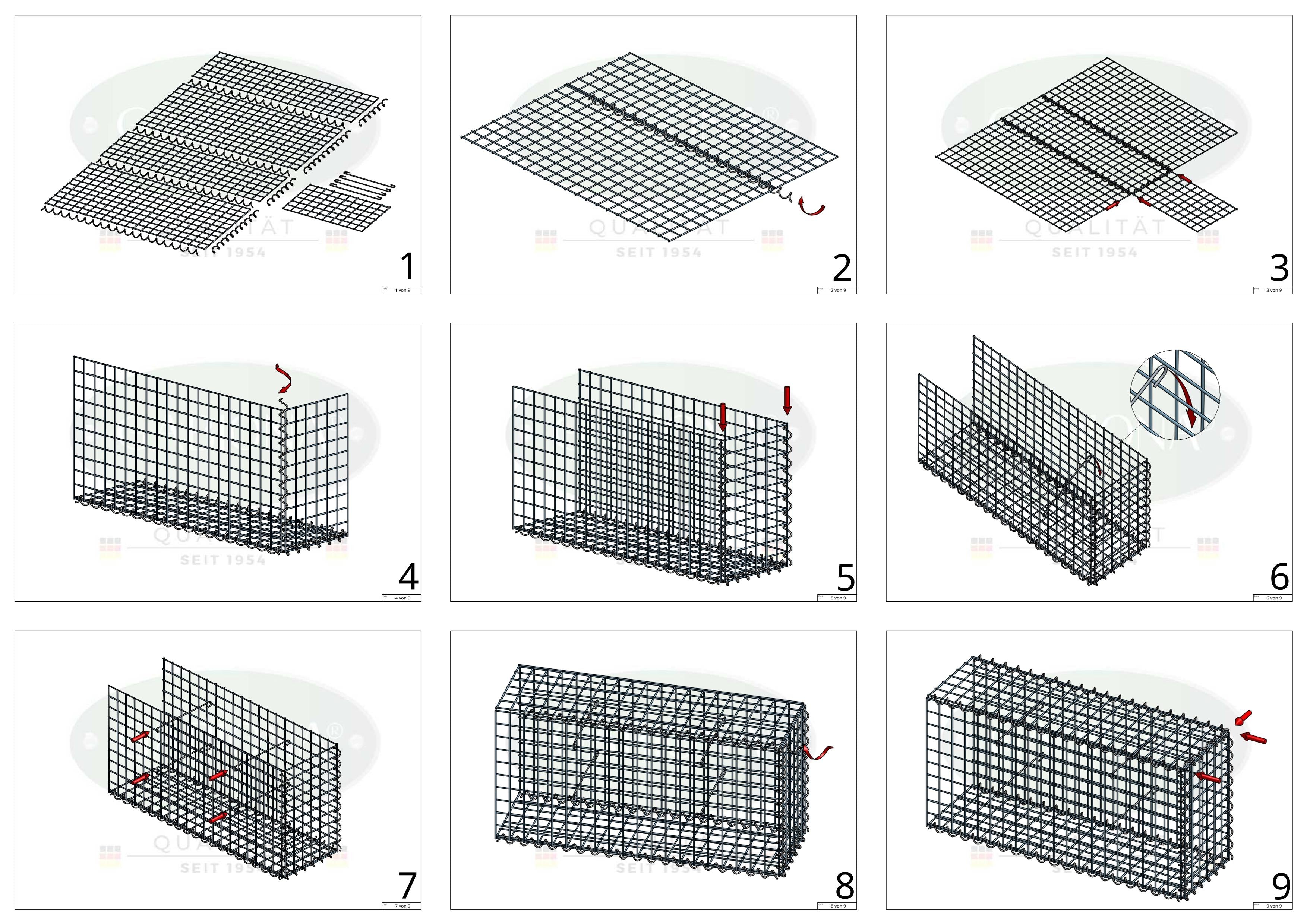 Gabião Tipo 2 100 cm x 100 cm x 40 cm (C x A x P), malhagem 5 cm x 5 cm, espiral