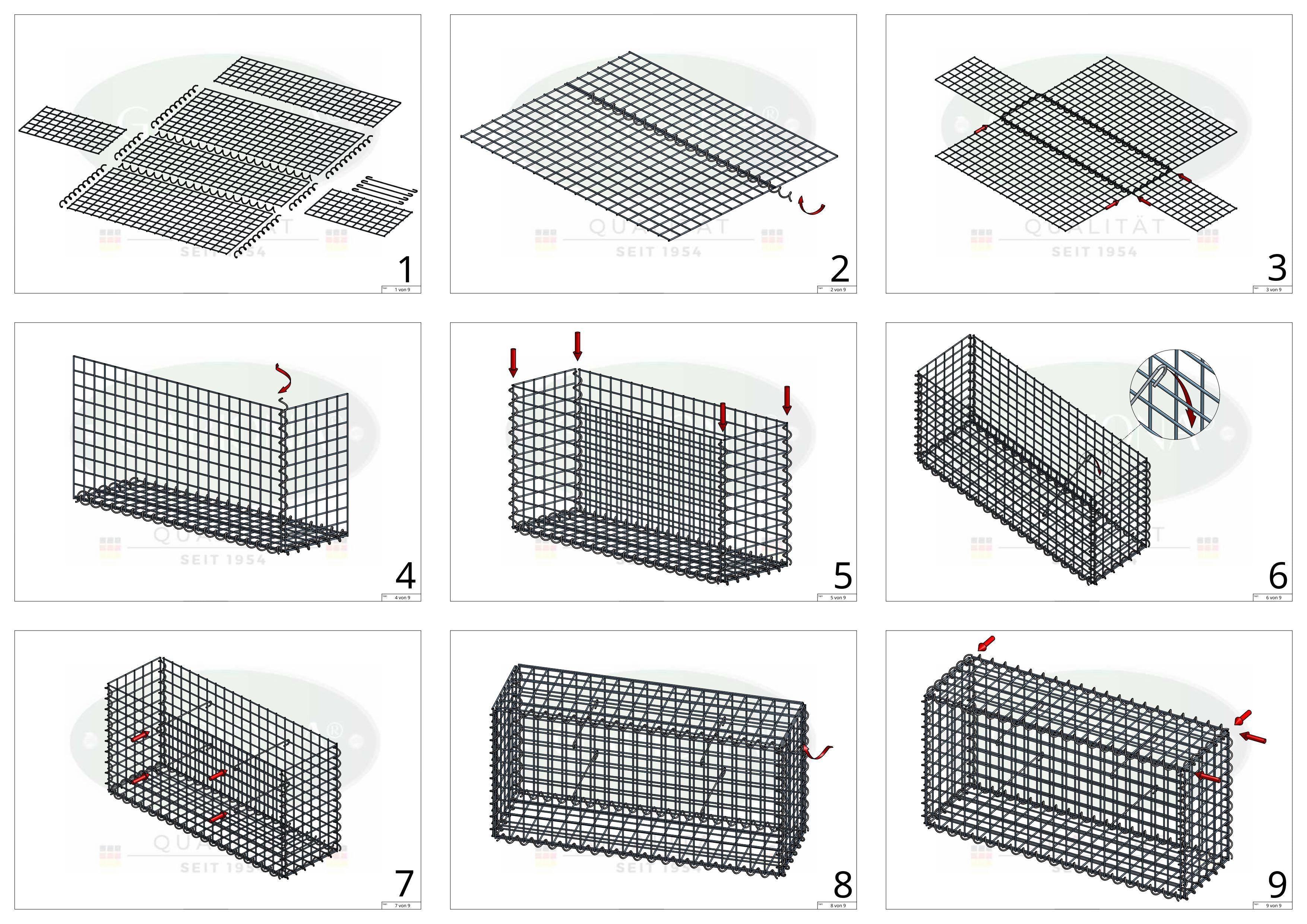 Lot de 2 gabions 100 cm x 40 cm x 20 cm (L x H x P), mailles 5 x 5 cm, spirale