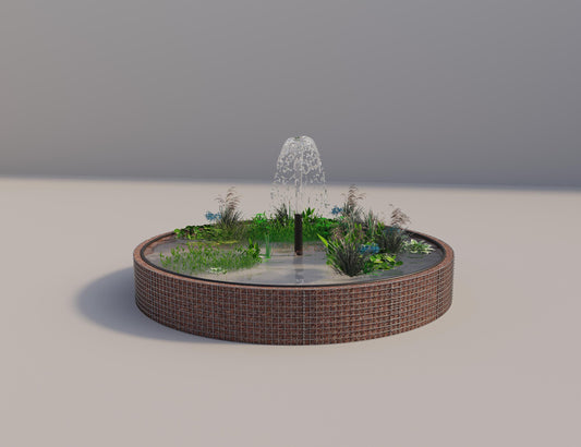 Estanque elevado de gaviones redondo, diámetro exterior 352 cm, altura 50 cm, luz de malla 5 x 5 cm, espesor de pared 15 cm