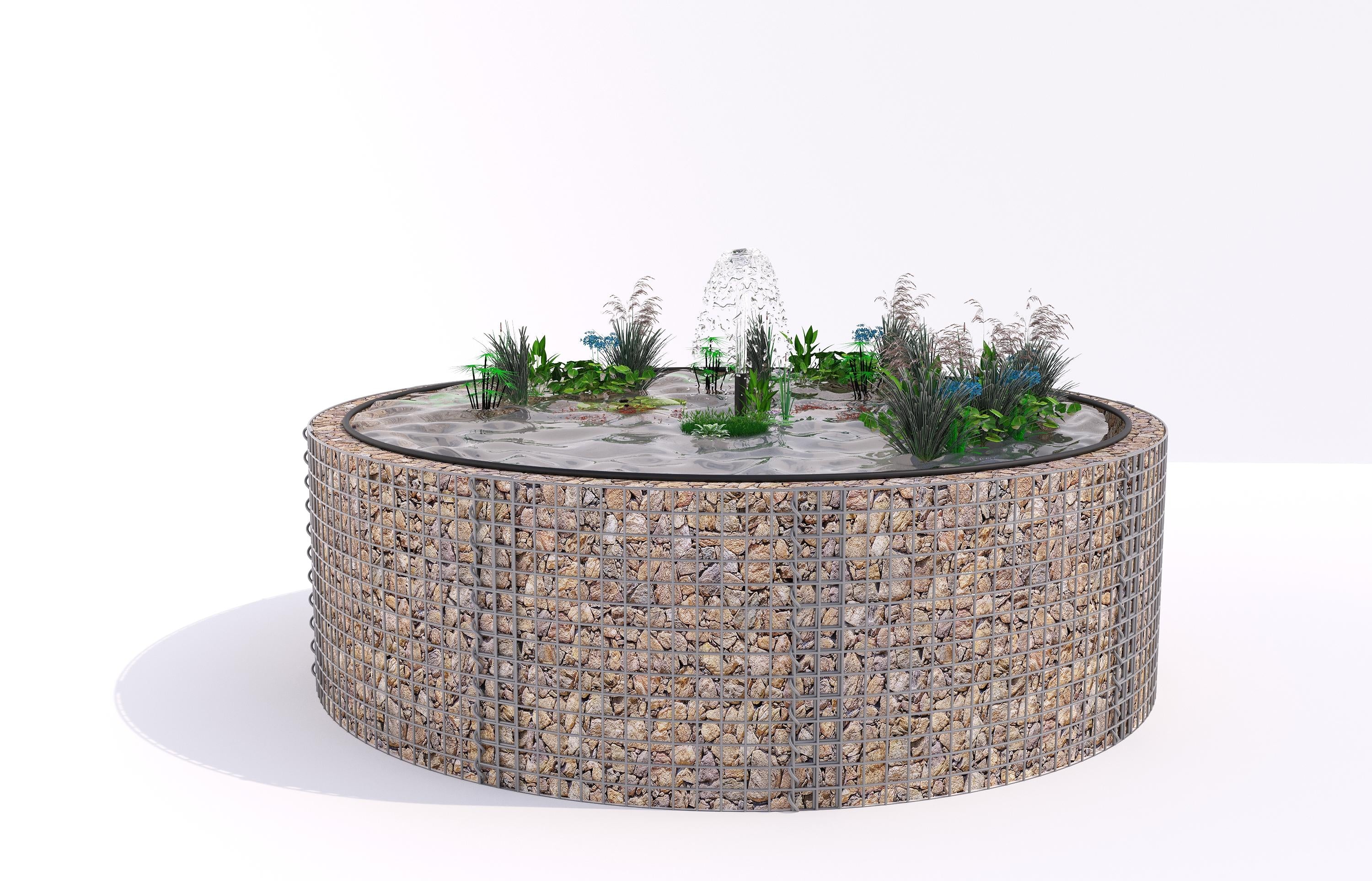 Gabionen Hochteich rund, Außendurchmesser 262 cm, Höhe 80 cm, Maschenweite 5 x 5 cm, Wandstärke 15 cm
