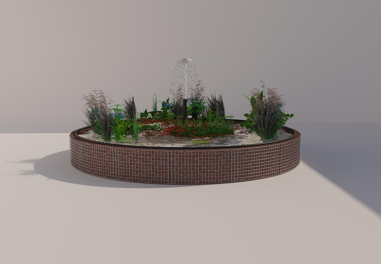 Laghetto rialzato in gabbioni, rotondo, diametro esterno 442 cm, altezza 50 cm, maglia 5 x 5 cm, spessore parete 15 cm