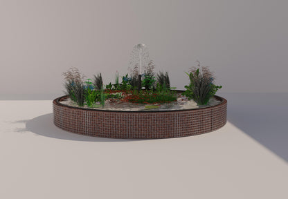 Laghetto rialzato in gabbioni, rotondo, diametro esterno 442 cm, altezza 50 cm, maglia 5 x 5 cm, spessore parete 15 cm