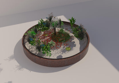 Laghetto rialzato in gabbioni, rotondo, diametro esterno 442 cm, altezza 50 cm, maglia 5 x 5 cm, spessore parete 15 cm