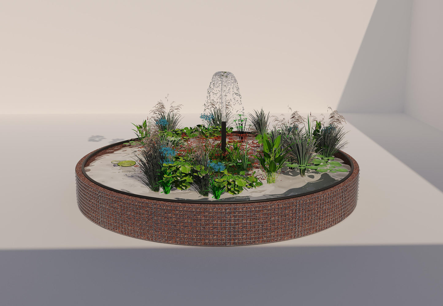 Laghetto rialzato in gabbioni, rotondo, diametro esterno 442 cm, altezza 50 cm, maglia 5 x 5 cm, spessore parete 15 cm