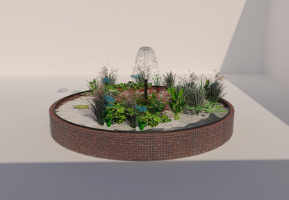 Laghetto rialzato in gabbioni, rotondo, diametro esterno 442 cm, altezza 50 cm, maglia 5 x 5 cm, spessore parete 15 cm