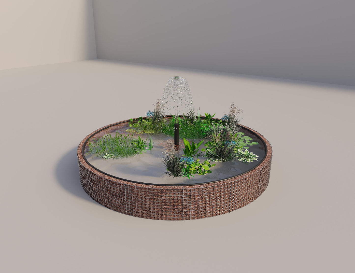 Estanque elevado de gaviones redondo, diámetro exterior 352 cm, altura 50 cm, luz de malla 5 x 5 cm, espesor de pared 15 cm