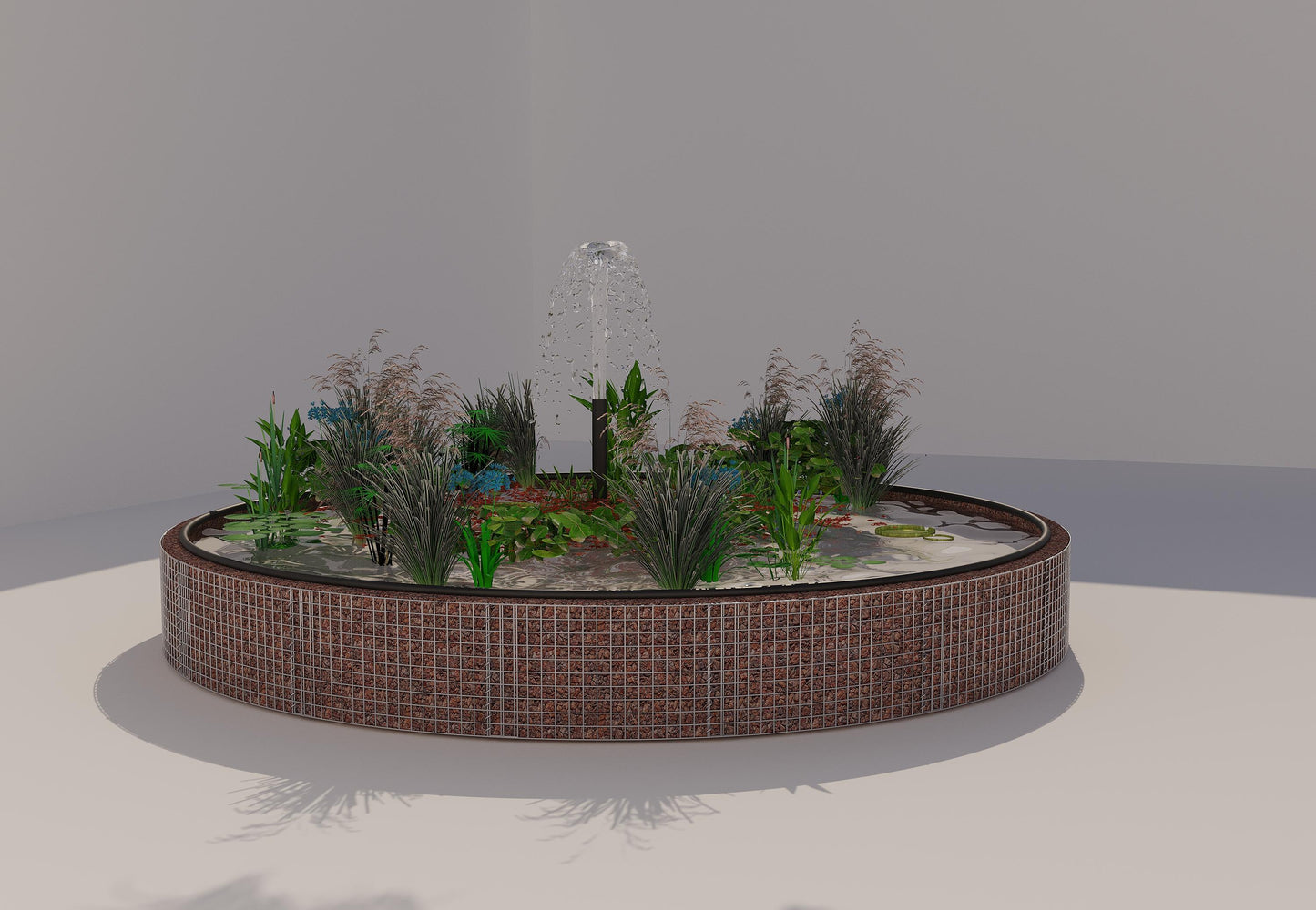 Laghetto rialzato in gabbioni, rotondo, diametro esterno 442 cm, altezza 50 cm, maglia 5 x 5 cm, spessore parete 15 cm