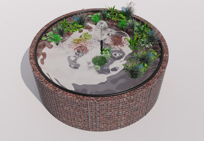 Laghetto rialzato in gabbioni, rotondo, diametro esterno 232 cm, altezza 80 cm, maglia 5 x 5 cm, spessore parete 15 cm