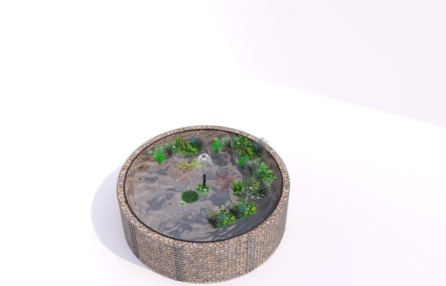 Schanskorven verhoogde vijver, rond, buitendiameter 262 cm, hoogte 80 cm, maaswijdte 5 x 5 cm, wanddikte 15 cm