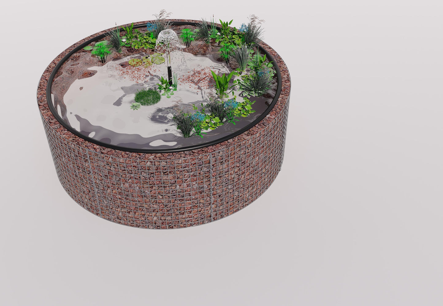Laghetto rialzato in gabbioni, rotondo, diametro esterno 232 cm, altezza 80 cm, maglia 5 x 5 cm, spessore parete 15 cm