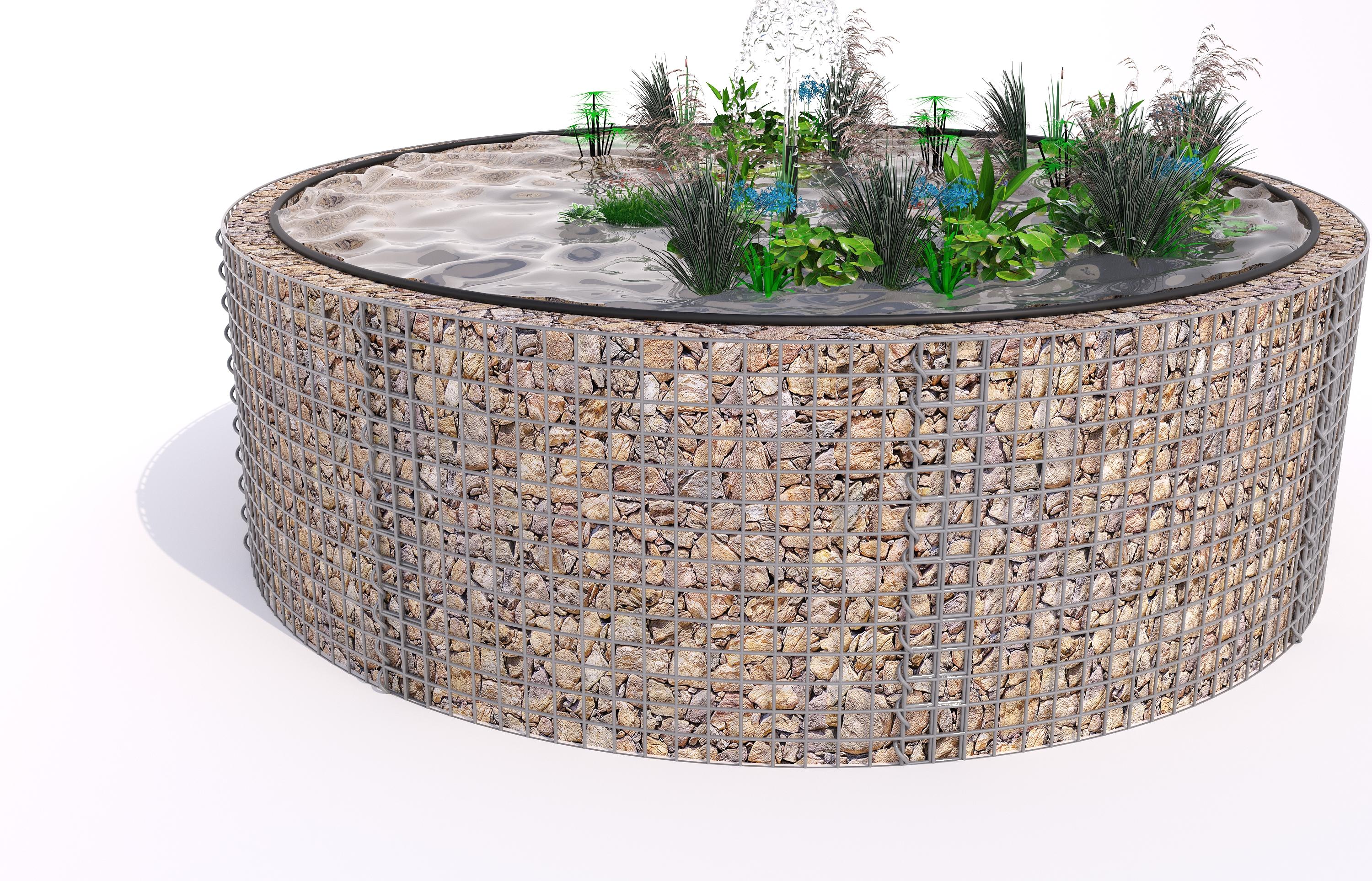Gabionen Hochteich rund, Außendurchmesser 262 cm, Höhe 80 cm, Maschenweite 5 x 5 cm, Wandstärke 15 cm
