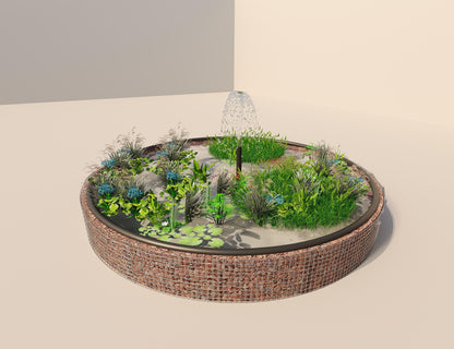 Laghetto rialzato in gabbioni, rotondo, diametro esterno 472 cm, altezza 50 cm, maglia 5 x 5 cm, spessore parete 15 cm