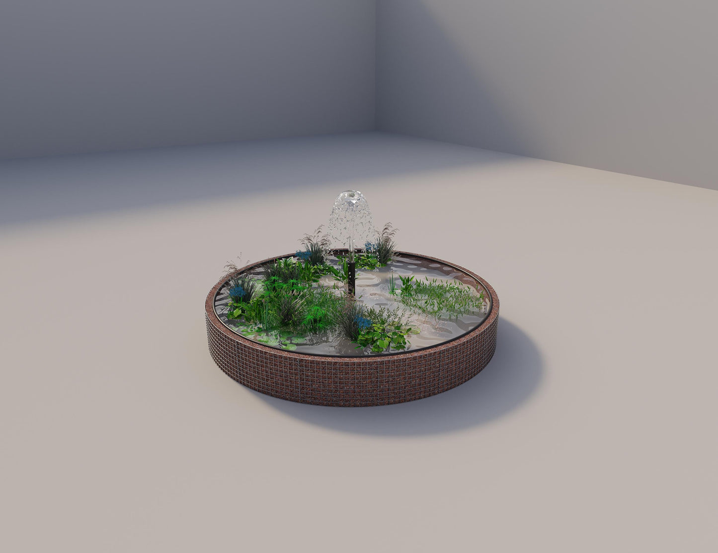 Estanque elevado de gaviones redondo, diámetro exterior 352 cm, altura 50 cm, luz de malla 5 x 5 cm, espesor de pared 15 cm