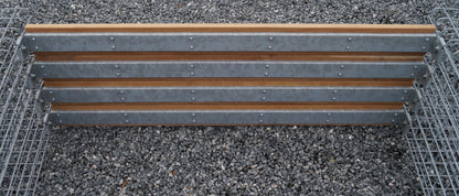 Banco de jardim com 3 gabiões - teca, 205 cm de comprimento x 60 cm de altura x 37 cm de profundidade, galvanizado, MW 5 x 5 cm