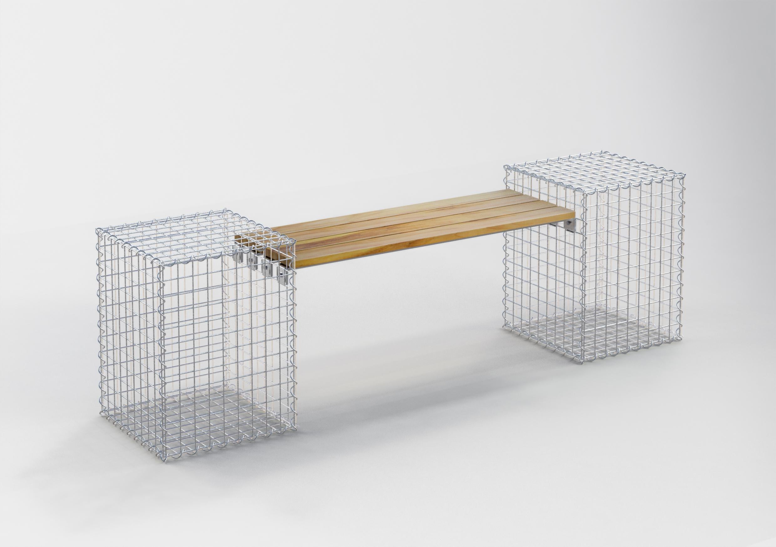 Banc de jardin 2 gabions TEAK MW 5 x 5 cm