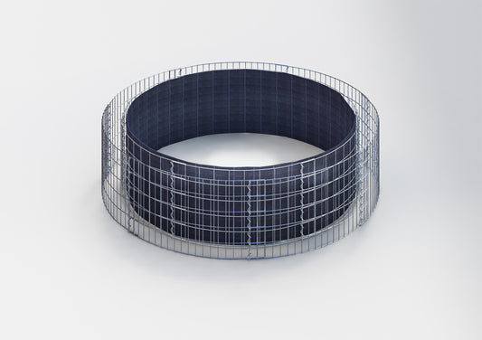 Canteiro elevado redondo, diâmetro externo 202 cm, altura 50 cm, tamanho da malha 5 x 10 cm, espessura da parede 15 cm