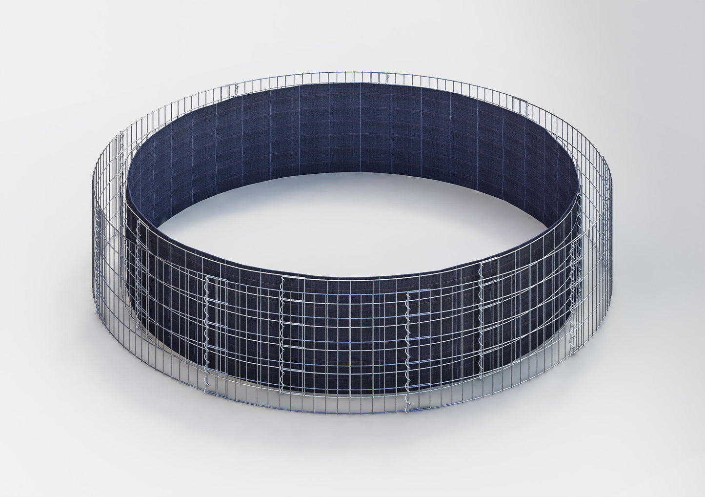 Lit surélevé rond, diamètre extérieur 262 cm, hauteur 50 cm, mailles 5 x 10 cm, épaisseur des parois 15 cm