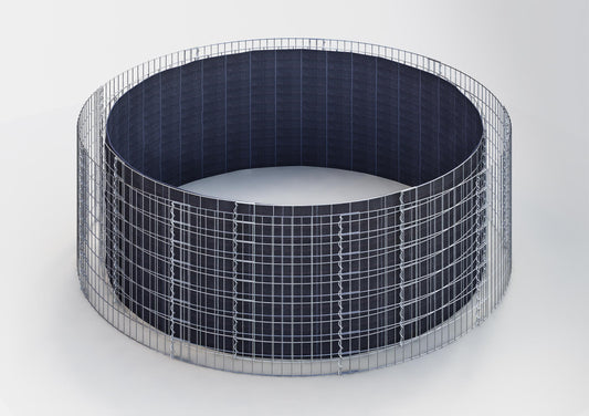 Canteiro elevado redondo, diâmetro externo 262 cm, altura 80 cm, tamanho da malha 5 x 10 cm, espessura da parede 15 cm