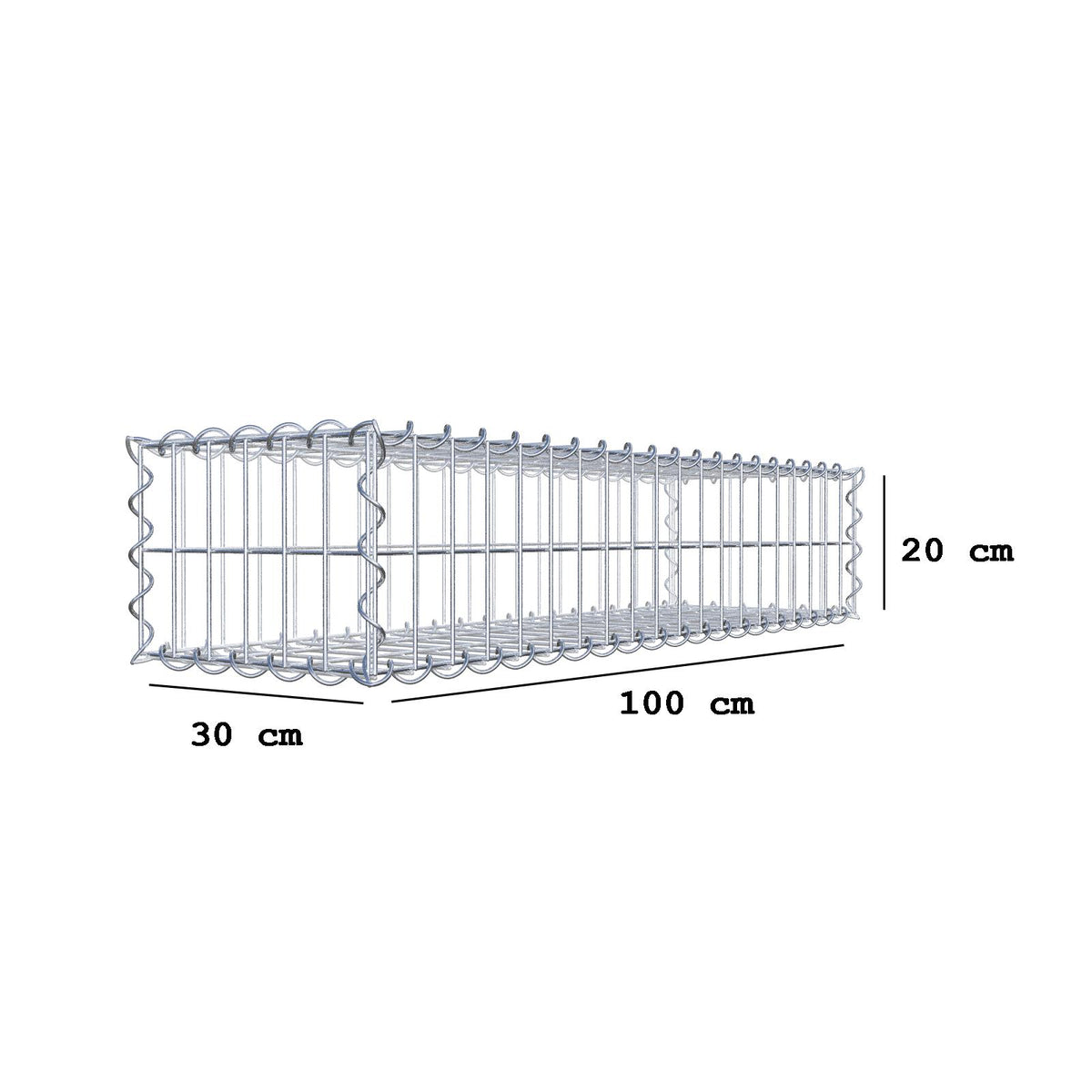 Gabbione 100 cm x 20 cm x 30 cm (L x H x P), maglia 5 cm x 10 cm, spirale
