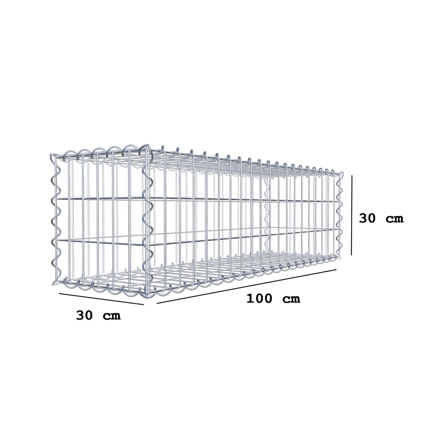 Gabion 100 cm x 30 cm x 30 cm (L x H x D), maskestørrelse 5 cm x 10 cm, spiral