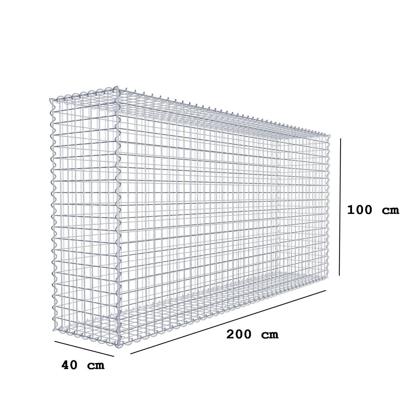 Gabion 200 cm x 100 cm x 40 cm (L x H x D), mesh size 5 cm x 5 cm, spiral